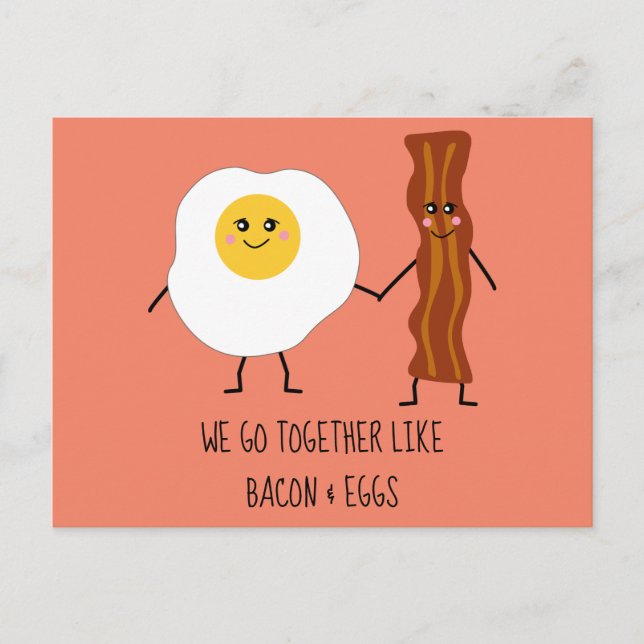 We Go Together Like Bacon & Eggs Cute Kawaii Postcard (Front)
