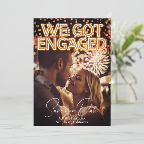 We Got Engaged Neon Lights Photo Save The Date