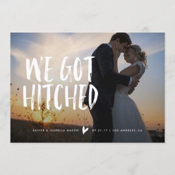 We Got Hitched Wedding Announcement by PinkMoonPaperie at Zazzle