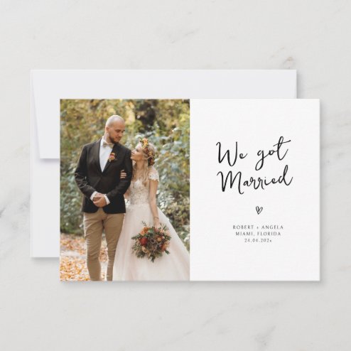 Wedding announcements - Pink Dramatic personalized gifts for you We got married black script wedding announcement