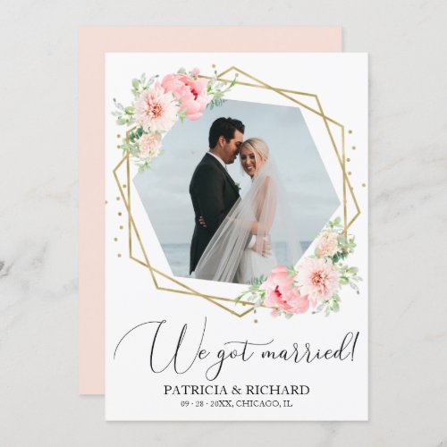 We Got Married Blush Floral Eloped Announcement