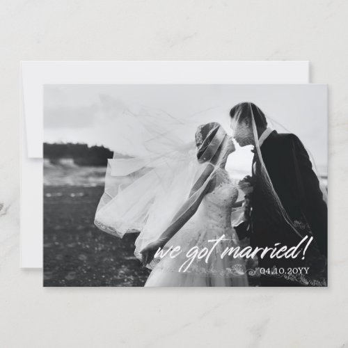 We got Married Brush Lettering Photo Announcement
