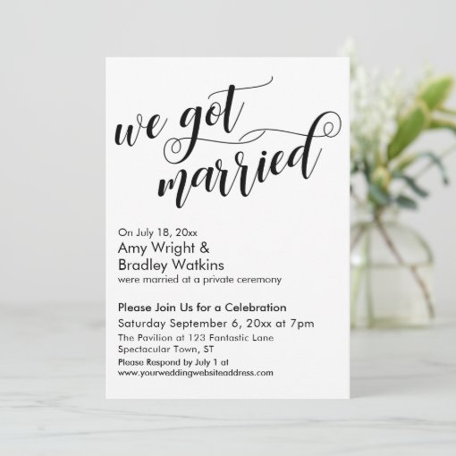 We Got Married Calligraphy Post-Wedding Party Invitation | Zazzle