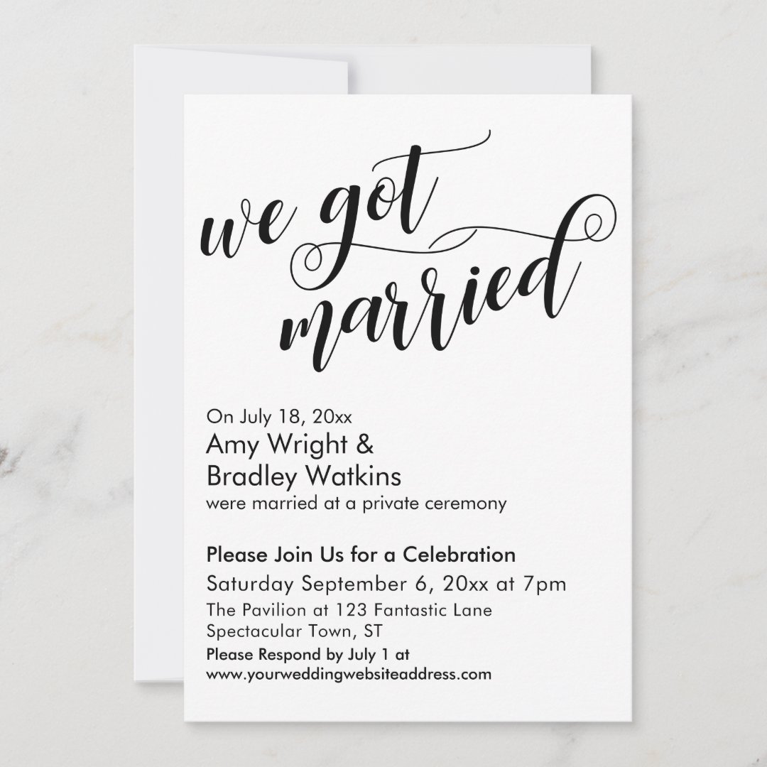 We Got Married Calligraphy Post-Wedding Party Invitation | Zazzle