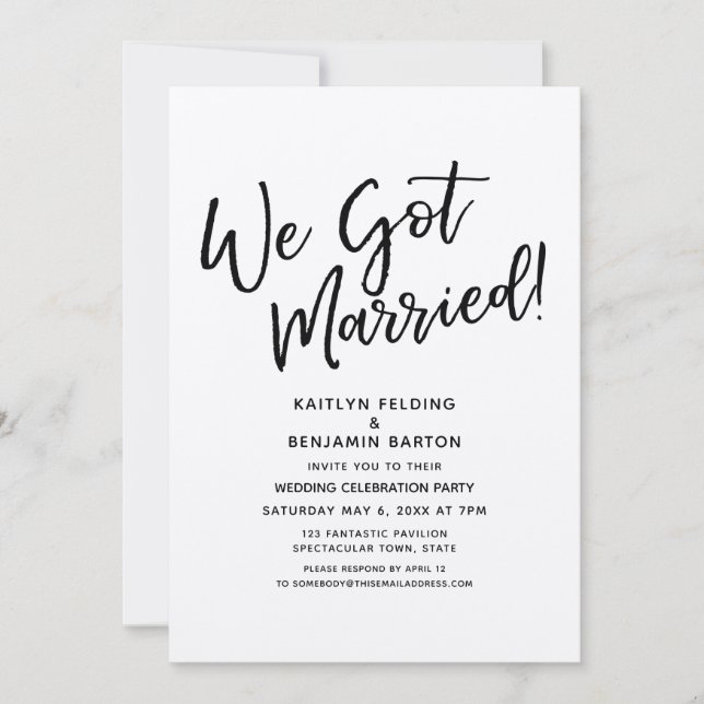 "We Got Married!" Casual Script Reception on Kraft Invitation (Front)