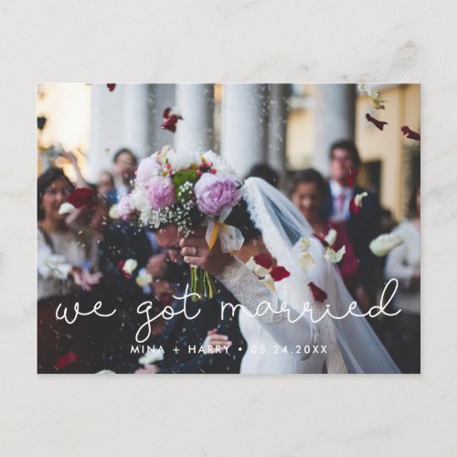 We got married Cute script wedding photo Postcard