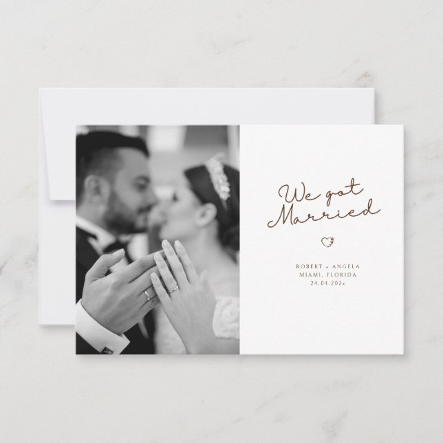 we got married Dark Grey Brown script Announcement (Front)