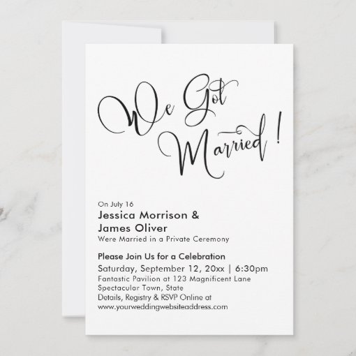 We Got Married Elegant Calligraphy in Black White Invitation | Zazzle