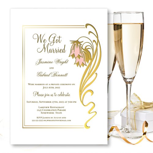 We got Married Elegant Gold Wedding Reception Invitation