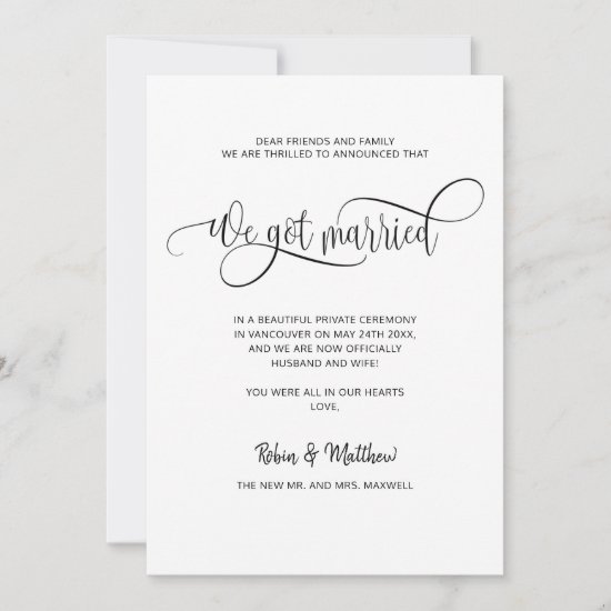 We got Married Elegant Modern Married Wedding Announcement