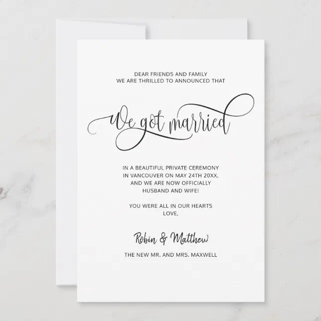 We got Married, Elegant Modern Married Wedding Announcement | Zazzle