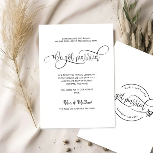Wedding announcements - Pink Dramatic personalized gifts for you Elegant modern we got married wedding announcement