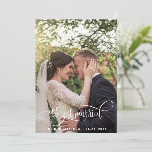 We Got Married, Elegant Script Photo Wedding Announcement | Zazzle