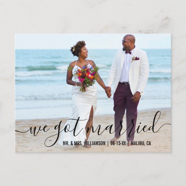 We got married elopement announcement photo postcard (Front)