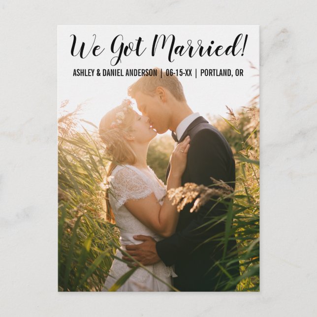 We got married elopement announcement postcard BT (Front)