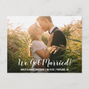 We got married elopement announcement postcard WB
