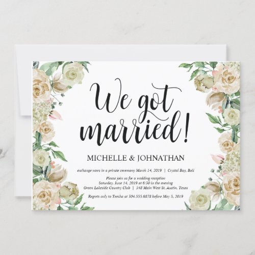 We got married Elopement Reception Invitation Card