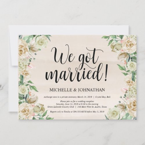 We got married Elopement Reception Invitation Card