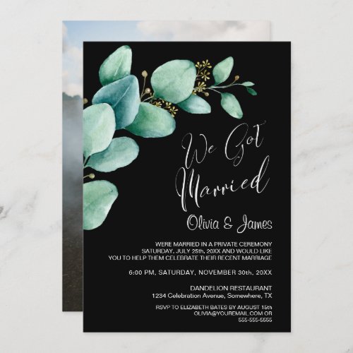 We Got Married Eucalyptus Leaves Photo Reception Invitation