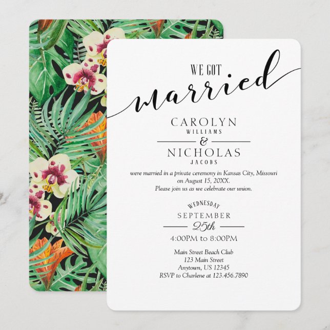 We Got Married Floral Tropical Wedding Party Invitation (Front/Back)
