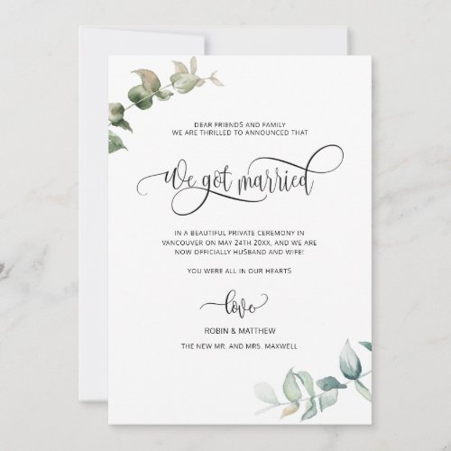 We got Married, Foliage Greenery Married Wedding Announcement