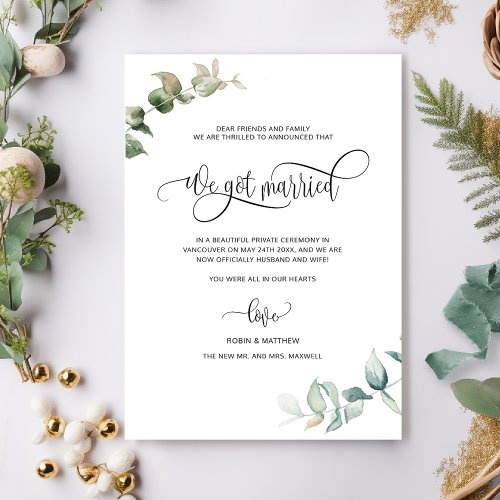 We got Married Foliage Greenery Married Wedding Announcement