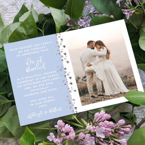 We Got Married Glitter Heart Photo Blue White Invitation