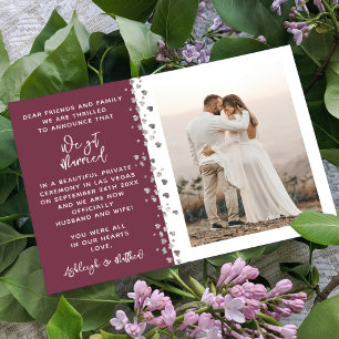 We Got Married Glitter Heart Photo Burgundy White Invitation