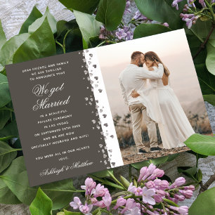 We Got Married Glitter Heart Photo Earthy Gray Invitation