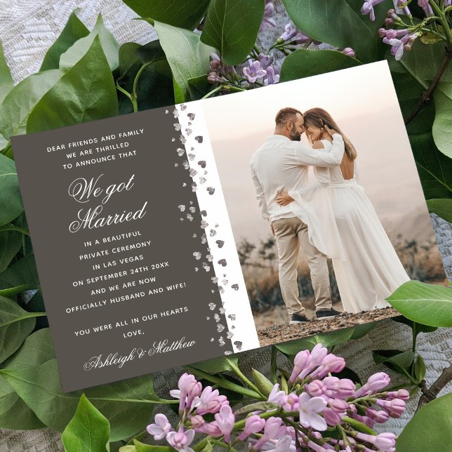 We Got Married Glitter Heart Photo Earthy Gray Invitation (Creator Uploaded)