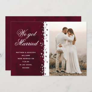 We Got Married Glitter Heart Photo Elopement Red Invitation