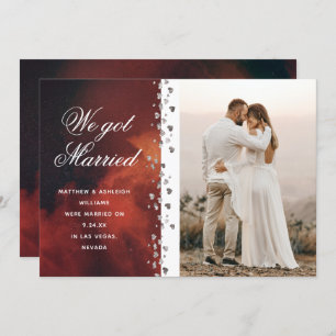 We Got Married Glitter Heart Photo Elopement Space Invitation