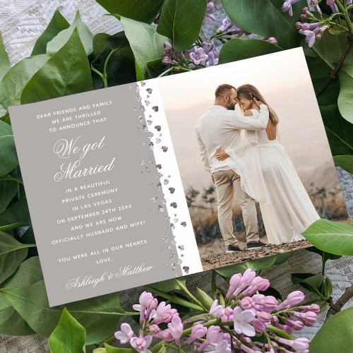 We Got Married Glitter Heart Photo Elopement White Invitation