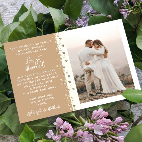 We Got Married Glitter Heart Photo Gold White Invitation