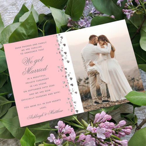 We Got Married Glitter Heart Photo Pink White Invitation