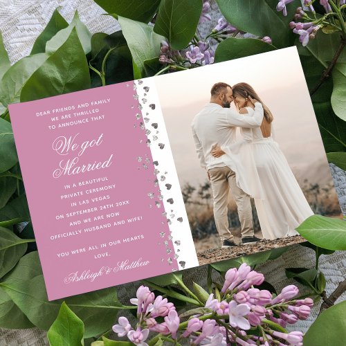 We Got Married Glitter Heart Photo Pink White Invitation