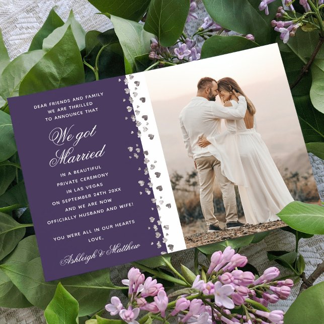 We Got Married Glitter Heart Photo Purple White Invitation (Creator Uploaded)
