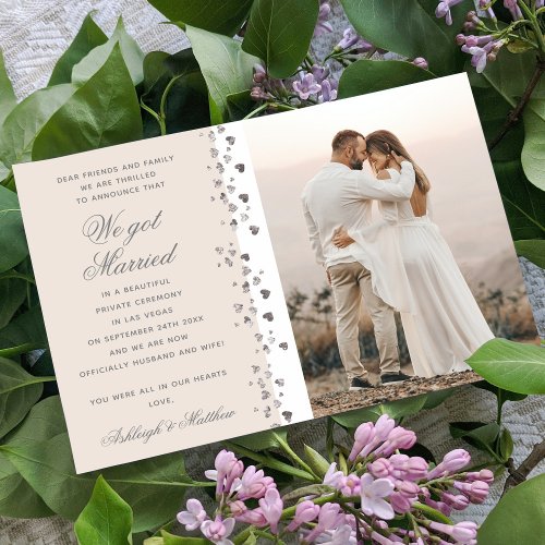 We Got Married Glitter Heart Photo Vanilla White Invitation