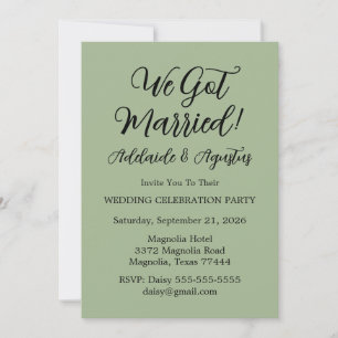 We Got Married Green Wedding Reception Invitation