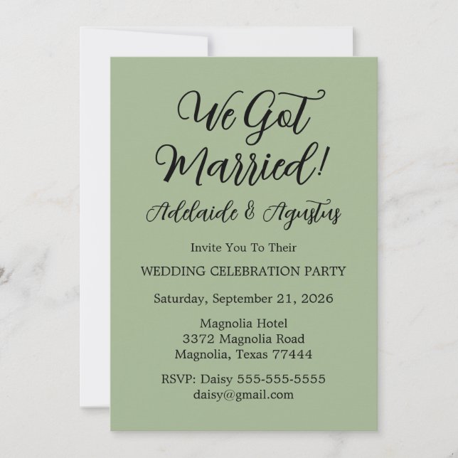 We Got Married Green Wedding Reception  Invitation (Front)