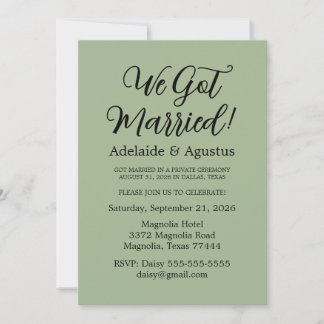 We Got Married Green Wedding Reception Invitation