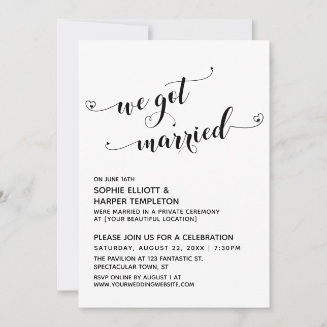 We Got Married Hearts Typography Reception Only Invitation (Front)