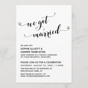 We Got Married Hearts Typography Reception Only Invitation
