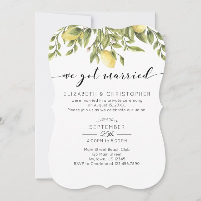 We Got Married Lemons Greenery Wedding Elopement Invitation (Front)