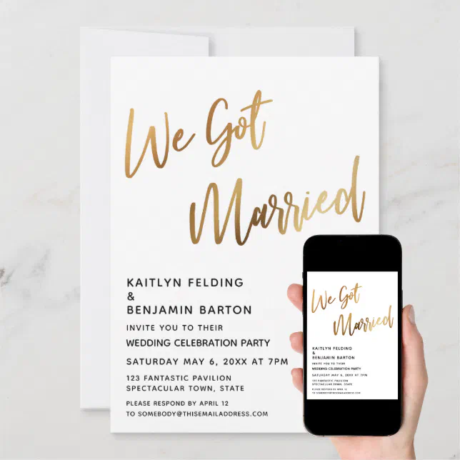 We Got Married Minimal Gold Calligraphy Reception Invitation | Zazzle