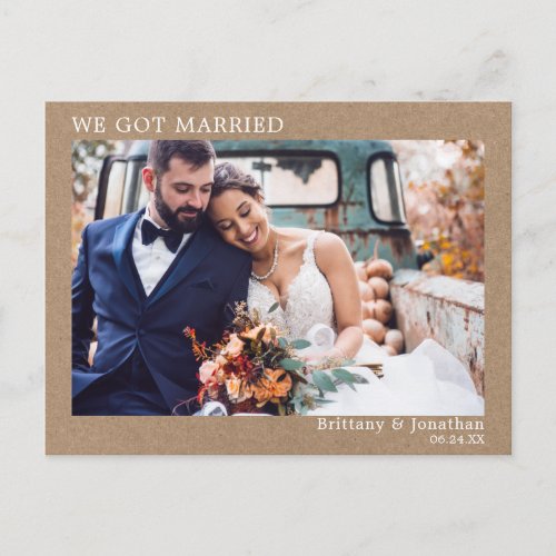 We Got Married Modern Minimalist Simple Kraft Postcard