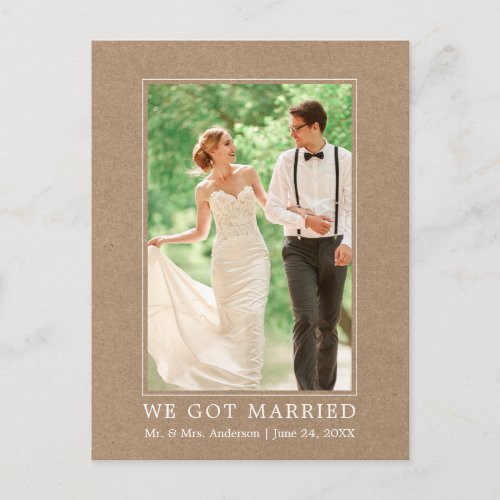 We Got Married Modern Simple Announcement Kraft Postcard
