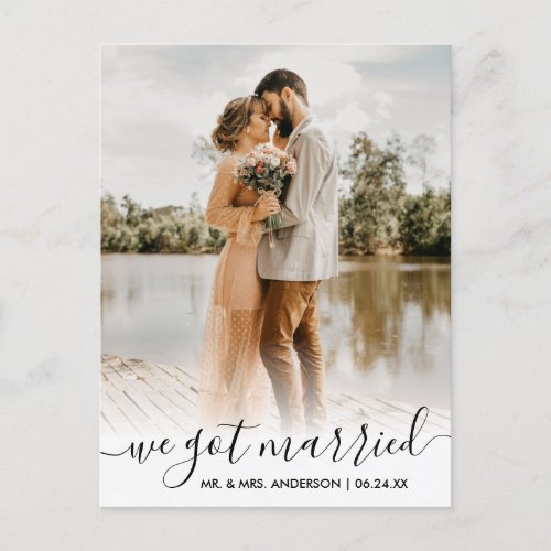 We Got Married Modern Trendy Script Overlay Postcard