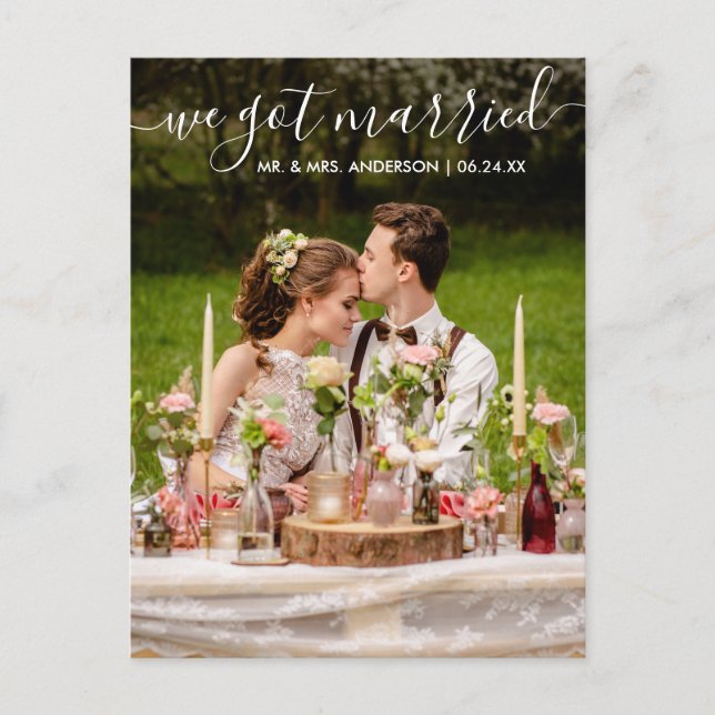 We Got Married Modern Trendy Script Photo Postcard (Front)
