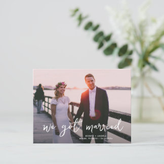 we got married modern wedding announcement postcard